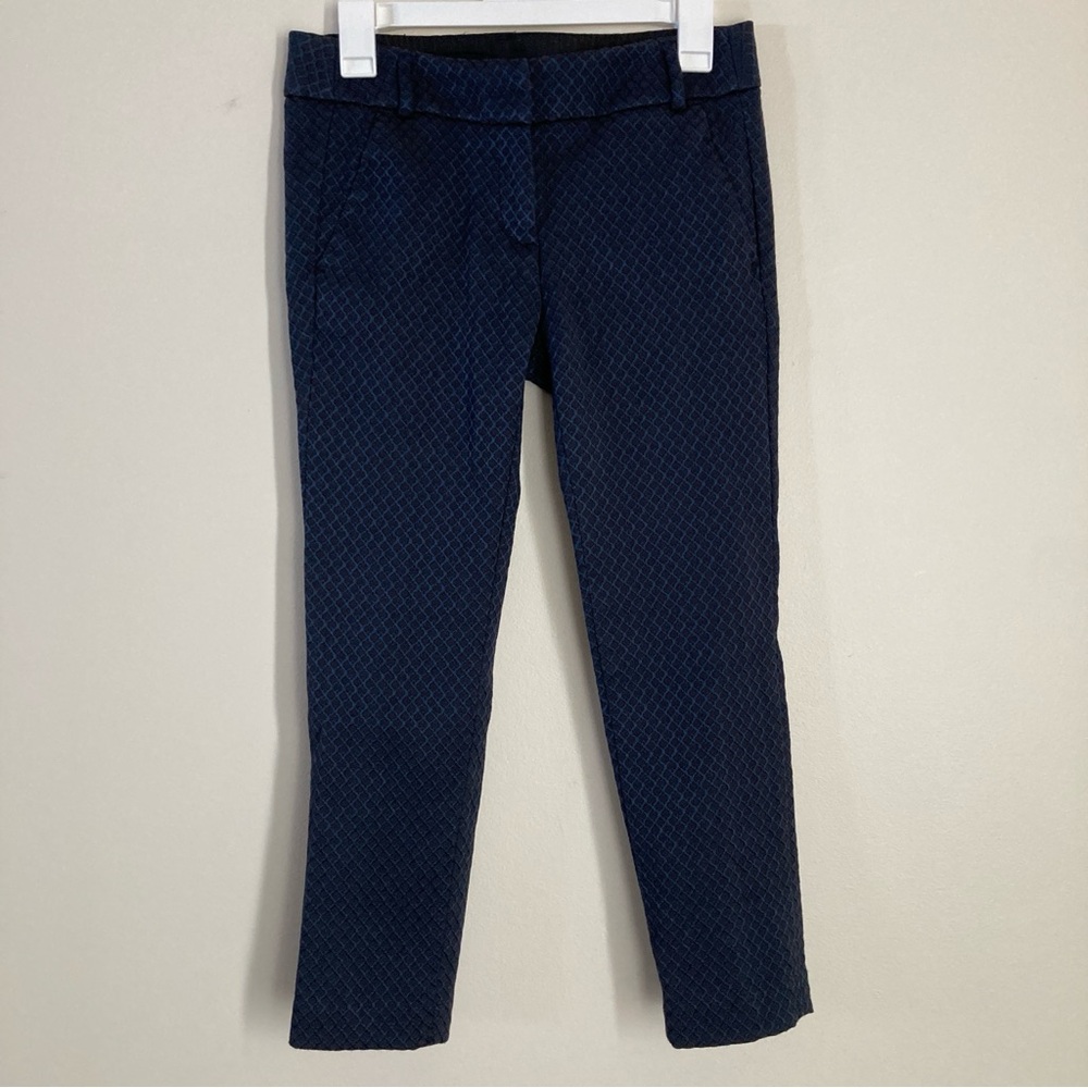 LOFT Marisa Skinny Petite Navy Blue Patterned Dress Pants 2P